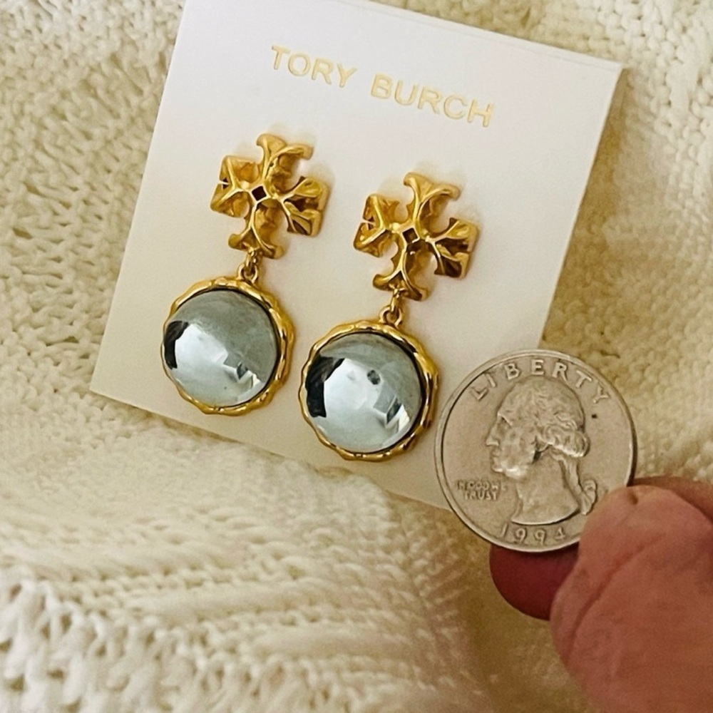 Tory Burch Gold and Clear Statement Earrings - Picture 8 of 9